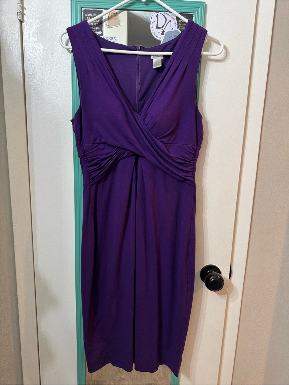 Cache Sleeveless Twist-Front Midi Dress in Deep Purple